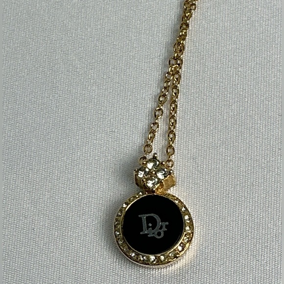 Dior Jewelry - Authentic Vintage Christian Dior Crystal & Enamel Pendant Necklace Gold